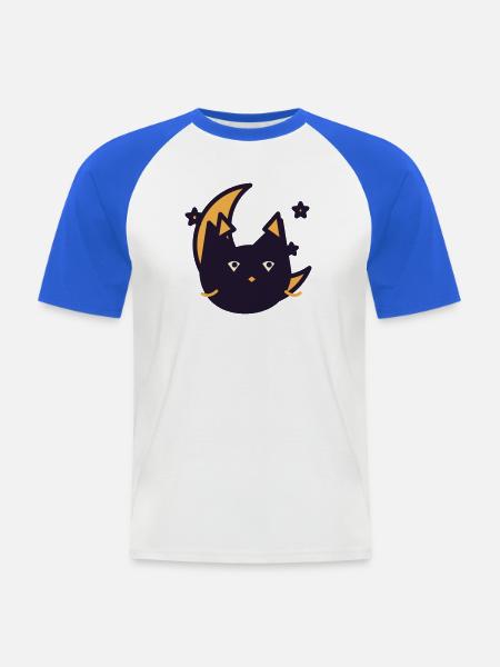 Mondkatze im Traumlicht - Männer Baseball-T-Shirt - Weiß/Royalblau