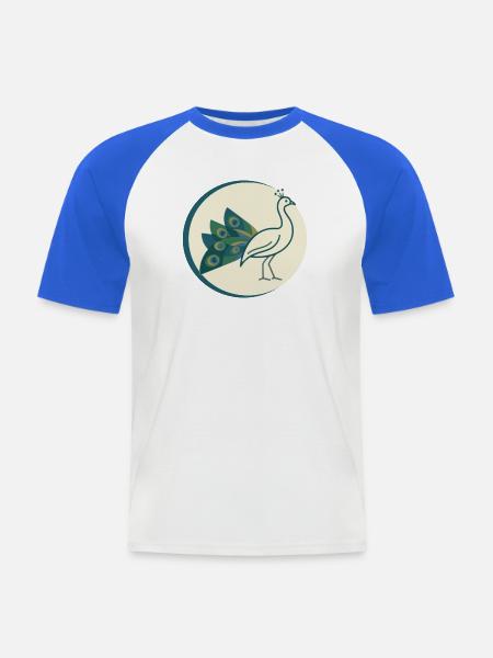 Pfau - Männer Baseball-T-Shirt - Weiß/Royalblau