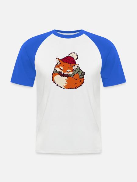 Schlafender Fuchs im Schal - Männer Baseball-T-Shirt - Weiß/Royalblau