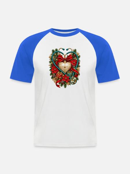 Weihnachts-Krankenschwester-Stethoskop-Herz - Männer Baseball-T-Shirt - Weiß/Royalblau