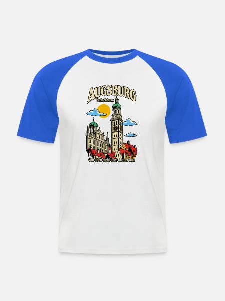 Augsburg Perlachturm von oben - Männer Baseball-T-Shirt - Weiß/Royalblau