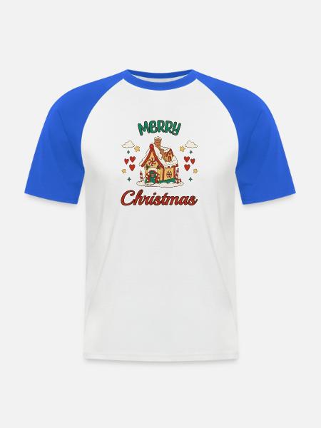 Merry Christmas Lebkuchenhaus Retro Geschenk - Männer Baseball-T-Shirt - Weiß/Royalblau