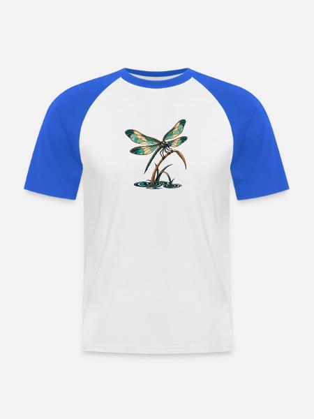 Libelle über stillem Wasser - Männer Baseball-T-Shirt - Weiß/Royalblau