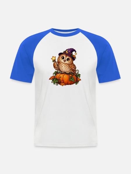 Kürbis-Zauberer-Eule - Männer Baseball-T-Shirt - Weiß/Royalblau