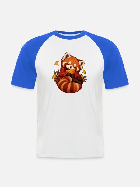 Sleepy Red Panda Kürbis - Männer Baseball-T-Shirt - Weiß/Royalblau