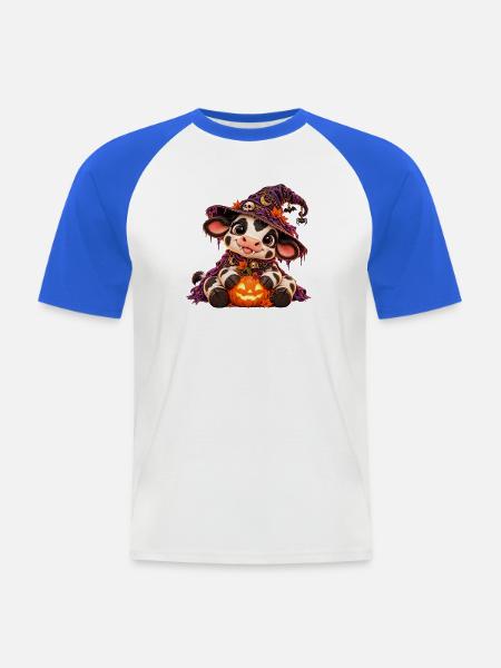Niedliche Halloween-Kuh - Männer Baseball-T-Shirt - Weiß/Royalblau