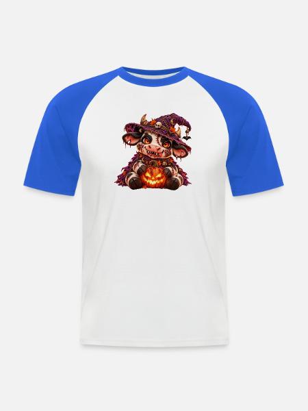 Gruselige Halloween-Kuh - Männer Baseball-T-Shirt - Weiß/Royalblau