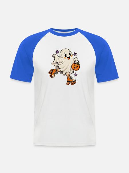 Geist auf Rollschuhen - Männer Baseball-T-Shirt - Weiß/Royalblau