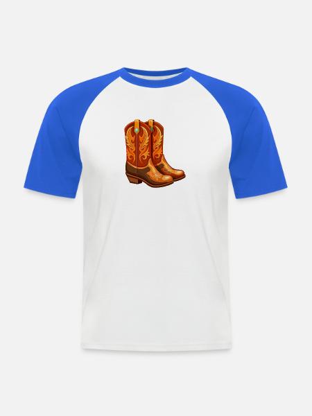 Cowgirl-Stiefel - Männer Baseball-T-Shirt - Weiß/Royalblau