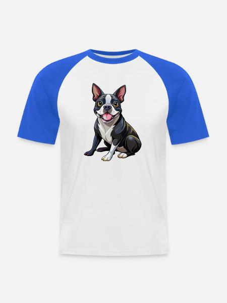 Boston Terrier Hundesitting - Männer Baseball-T-Shirt - Weiß/Royalblau