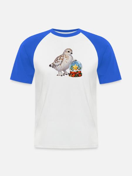 Schneehuhn mit festlicher Zuckerstern-Schneekugel - Männer Baseball-T-Shirt - Weiß/Royalblau