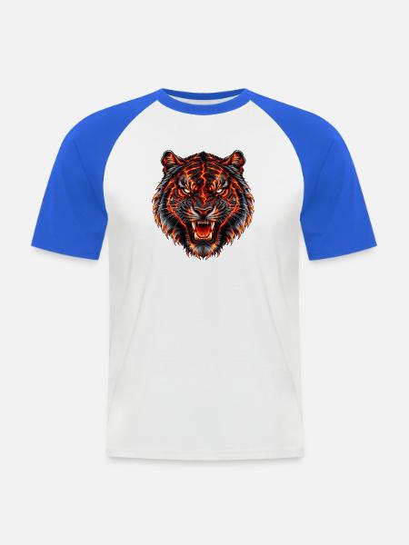 Brennender Lava-Tiger - Männer Baseball-T-Shirt - Weiß/Royalblau