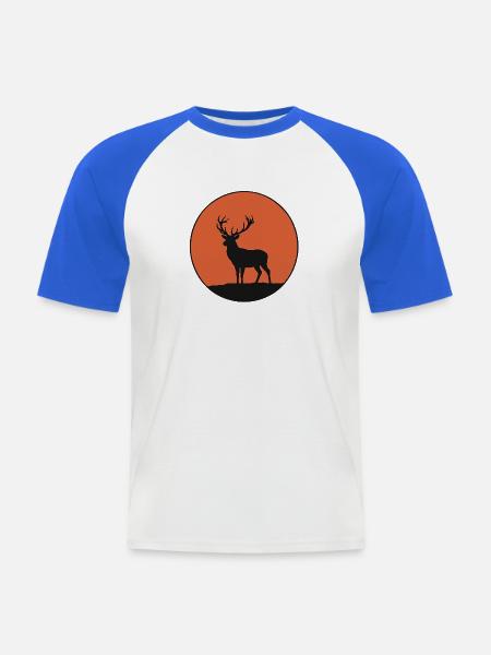 Hirsch Geweih Sonnenuntergang - Männer Baseball-T-Shirt - Weiß/Royalblau