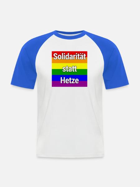 SOLIDARITÄT STATT HETZE REGENBOGEN ZUSAMMENHALT - Männer Baseball-T-Shirt - Weiß/Royalblau