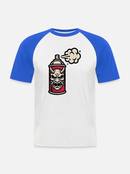 Oni Maske Spraydose Grafik - Männer Baseball-T-Shirt - Weiß/Royalblau