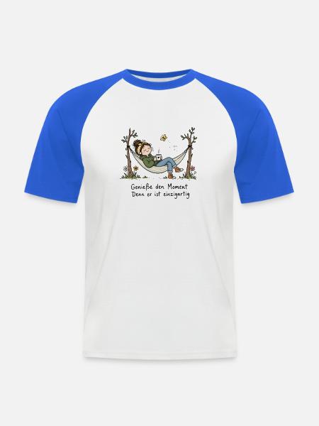Genieße den Moment Einzigartig Hängematte - Männer Baseball-T-Shirt - Weiß/Royalblau