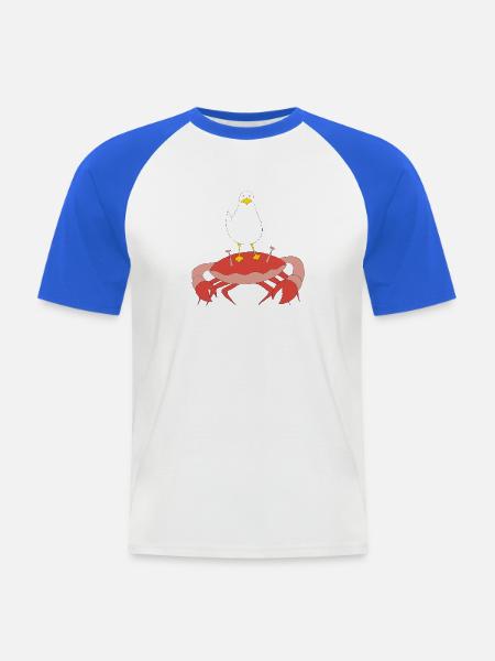 Seemöwe auf Krabbe - Männer Baseball-T-Shirt - Weiß/Royalblau