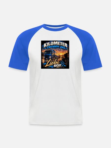 Kilometer trennt uns Liebe nicht - Männer Baseball-T-Shirt - Weiß/Royalblau