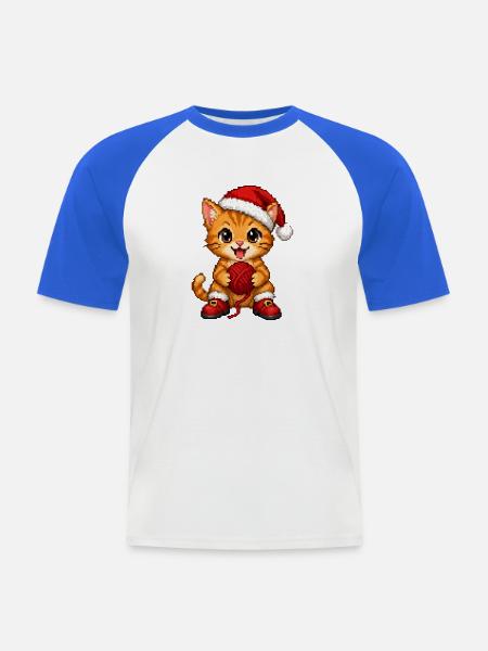 Orange Tabby-Katzengarn Weihnachten - Männer Baseball-T-Shirt - Weiß/Royalblau