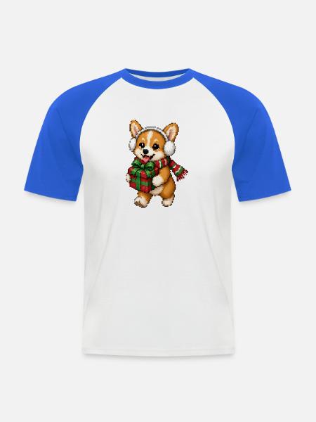 Corgi Weihnachtsgeschenk-Pixelkunst - Männer Baseball-T-Shirt - Weiß/Royalblau