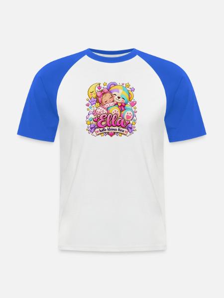 Ella Hallo Kleines Herz Kuschelmotiv - Männer Baseball-T-Shirt - Weiß/Royalblau