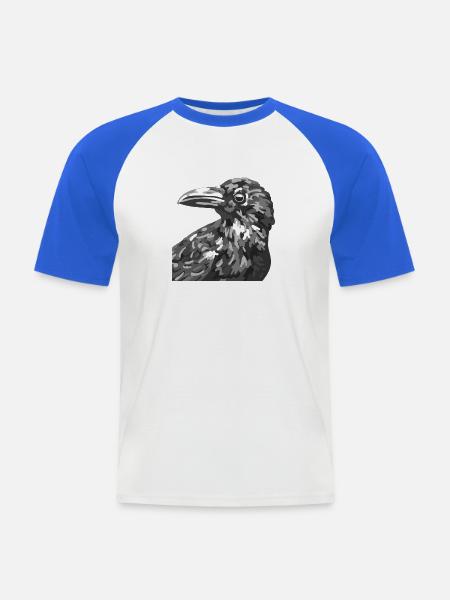 Monochrome Rabenportrait - Männer Baseball-T-Shirt - Weiß/Royalblau