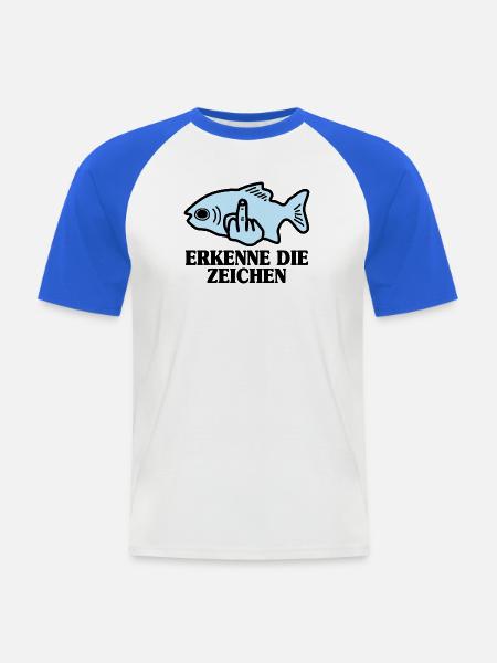 Erkenne die Zeichen Fisch Angler - Männer Baseball-T-Shirt - Weiß/Royalblau