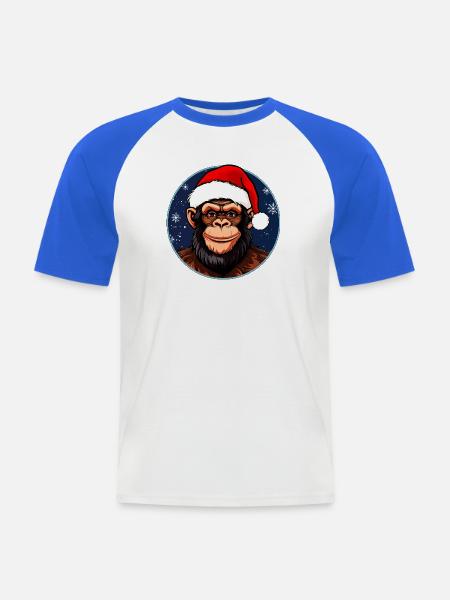 Affen Weihnachten / X-Mas Schimpanse - Männer Baseball-T-Shirt - Weiß/Royalblau