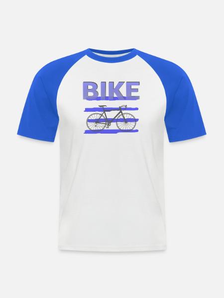 Fette Fahrradgrafik mit lila Streifen - Männer Baseball-T-Shirt - Weiß/Royalblau