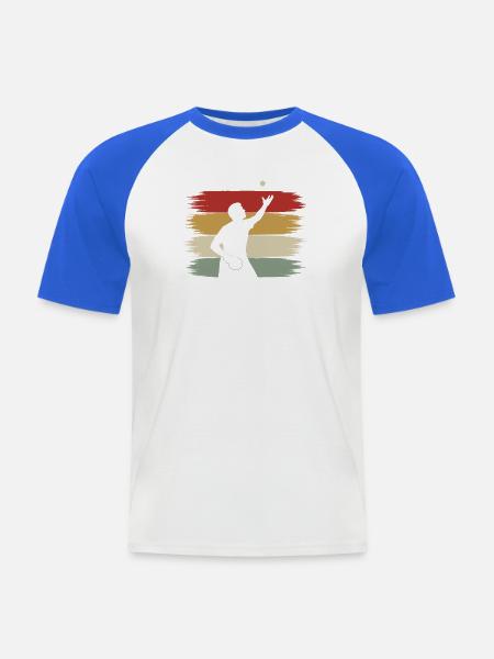 Tischtennis Aufschlag Ballwurf Retro Silhouette - Männer Baseball-T-Shirt - Weiß/Royalblau