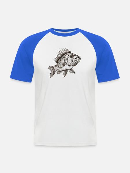Fisch - Männer Baseball-T-Shirt - Weiß/Royalblau