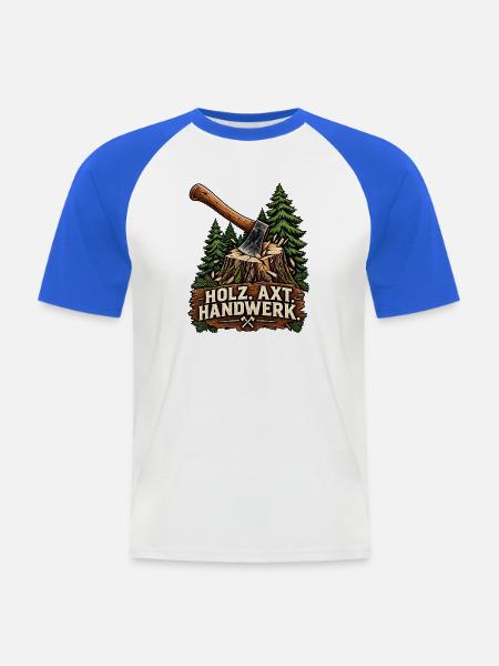 Holz Axt Handwerk - Männer Baseball-T-Shirt - Weiß/Royalblau