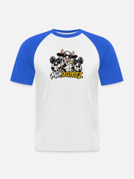 Muhskelprotz - Muskelprotz - Männer Baseball-T-Shirt - Weiß/Royalblau