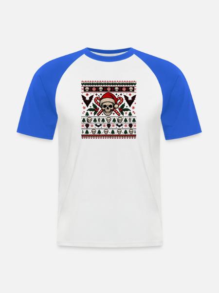 Skull Santa Candy Cane Muster - Männer Baseball-T-Shirt - Weiß/Royalblau