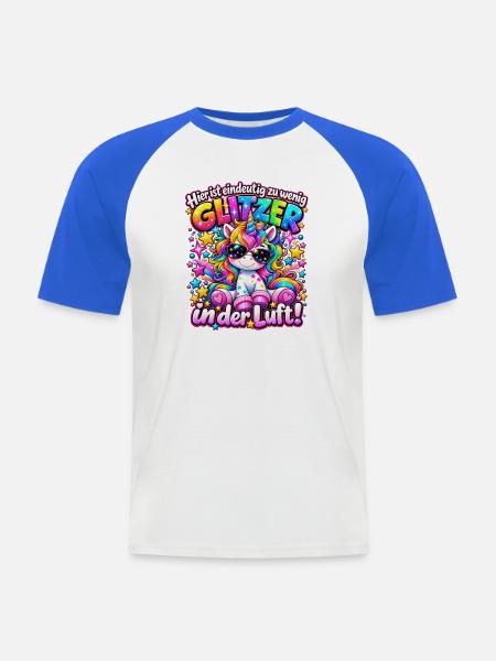 Glitzerndes Einhorn mit Sonnenbrille - Männer Baseball-T-Shirt - Weiß/Royalblau