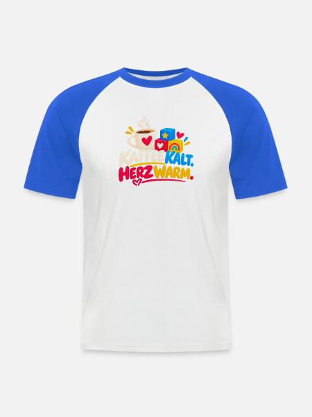 Kaffee Herz Wärme – Bunte Blöcke - Männer Baseball-T-Shirt - Weiß/Royalblau