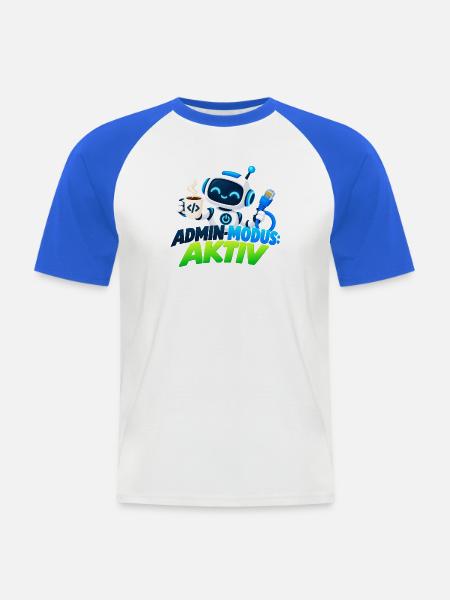 Admin-Modus Aktiv: Roboter mit Kaffee - Männer Baseball-T-Shirt - Weiß/Royalblau
