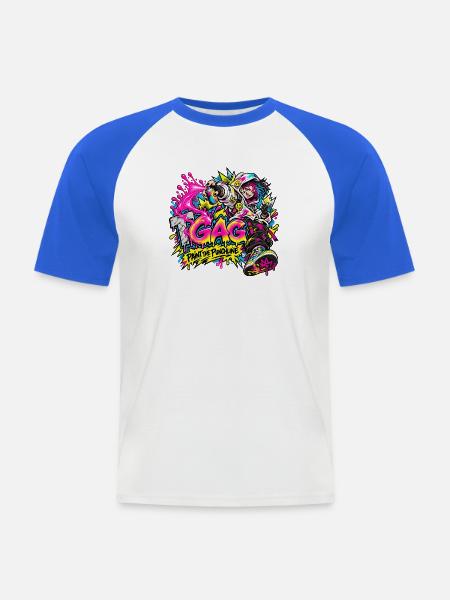 Street Art & Graffiti × Wortspiele - Männer Baseball-T-Shirt - Weiß/Royalblau