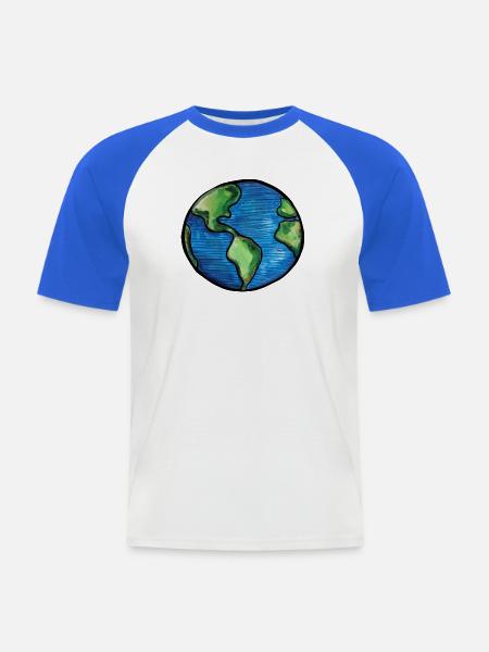 Aquarell Erdkugel-Illustration - Männer Baseball-T-Shirt - Weiß/Royalblau
