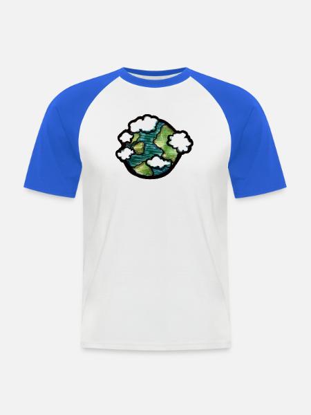 Aquarell Erde mit Wolken - Männer Baseball-T-Shirt - Weiß/Royalblau