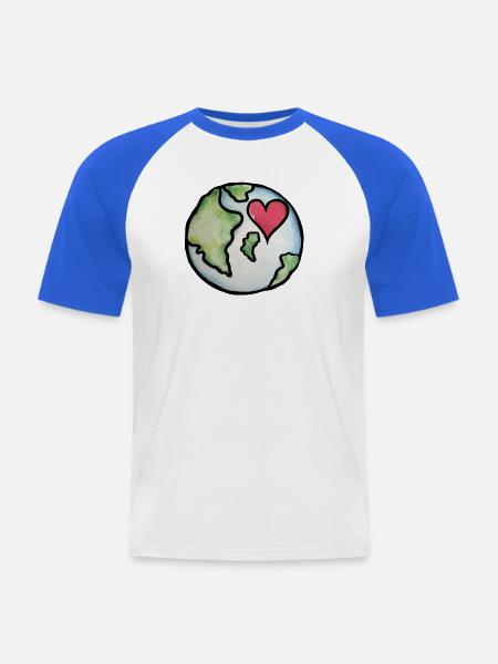 Earth Heart: Globale Liebesillustration - Männer Baseball-T-Shirt - Weiß/Royalblau