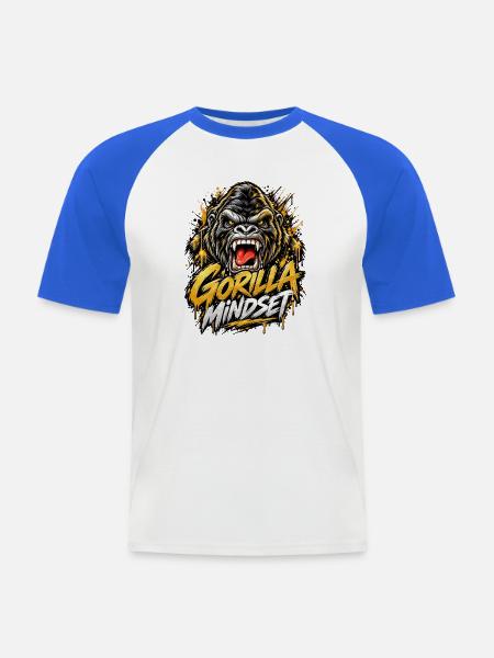 Gorilla Mindset - Männer Baseball-T-Shirt - Weiß/Royalblau
