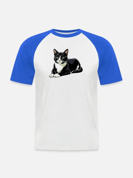 Tuxedo-Katzen-Legen - Männer Baseball-T-Shirt - Weiß/Royalblau