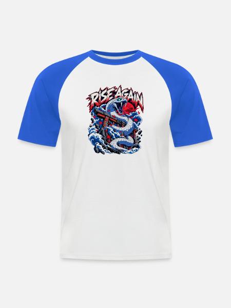 Rise Again Drachengeist Torii - Männer Baseball-T-Shirt - Weiß/Royalblau