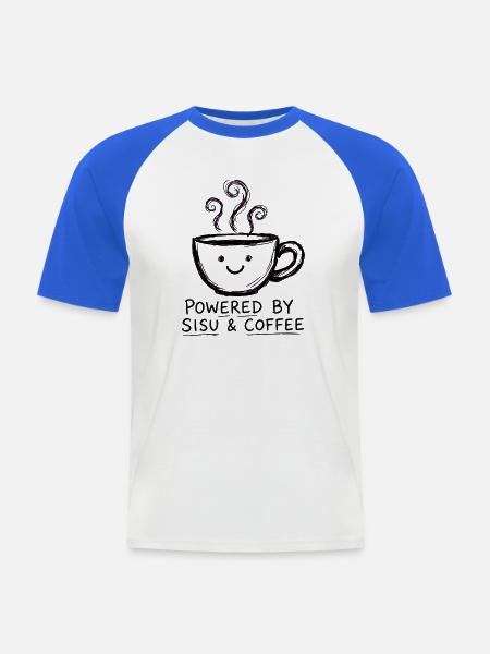 Sisu und Kaffee – Kaffeetasse - Männer Baseball-T-Shirt - Weiß/Royalblau