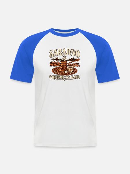 Sarajevo – Vrijeme za kafu – Kaffeezeit - Männer Baseball-T-Shirt - Weiß/Royalblau
