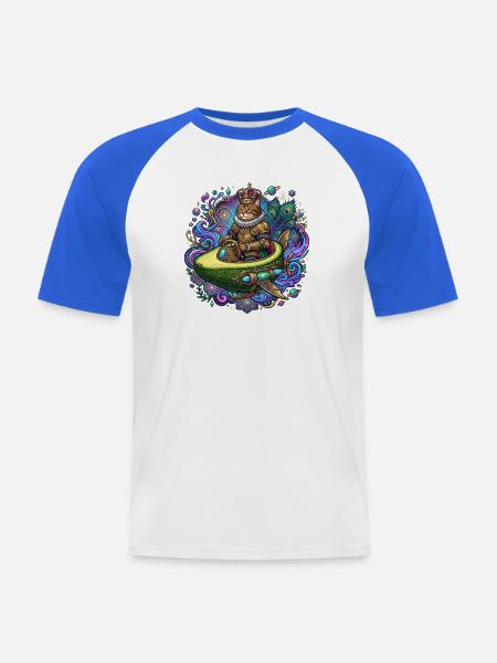 Königliche Katze im Avocado-Raumschiff - Männer Baseball-T-Shirt - Weiß/Royalblau
