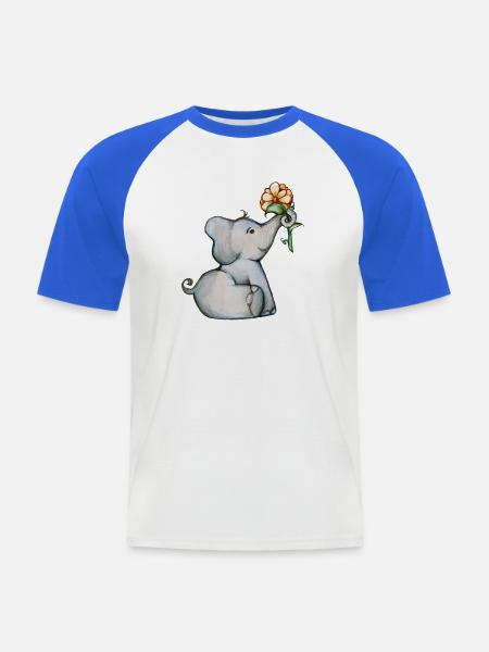 Aquarell Elefantenbaby mit Blume - Männer Baseball-T-Shirt - Weiß/Royalblau