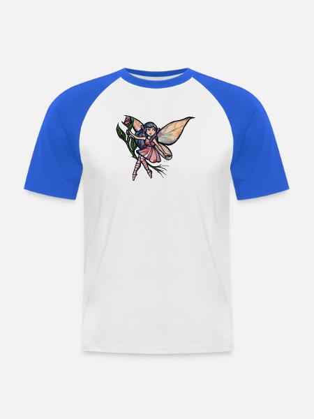 Verspielte Fee auf Rosenzweig - Männer Baseball-T-Shirt - Weiß/Royalblau