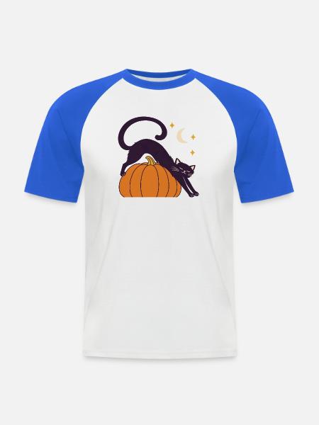 Night Stretch Pumpkin-Katze - Männer Baseball-T-Shirt - Weiß/Royalblau